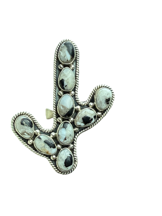 Cactus White Buffalo SW Designer Sterling Silver Adjustable Ring