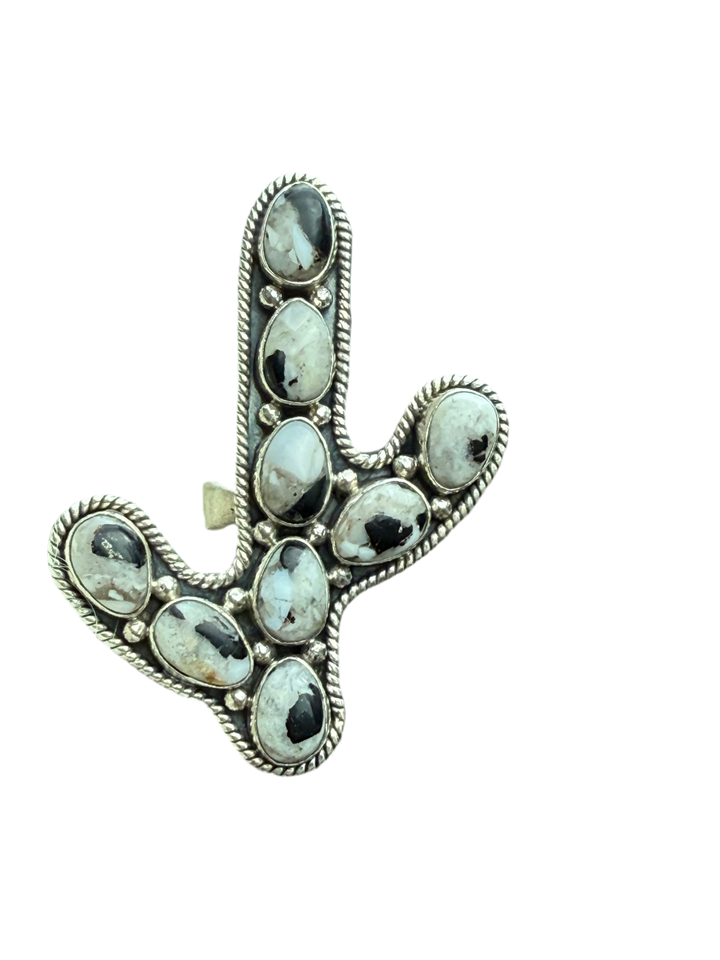 Cactus White Buffalo SW Designer Sterling Silver Adjustable Ring
