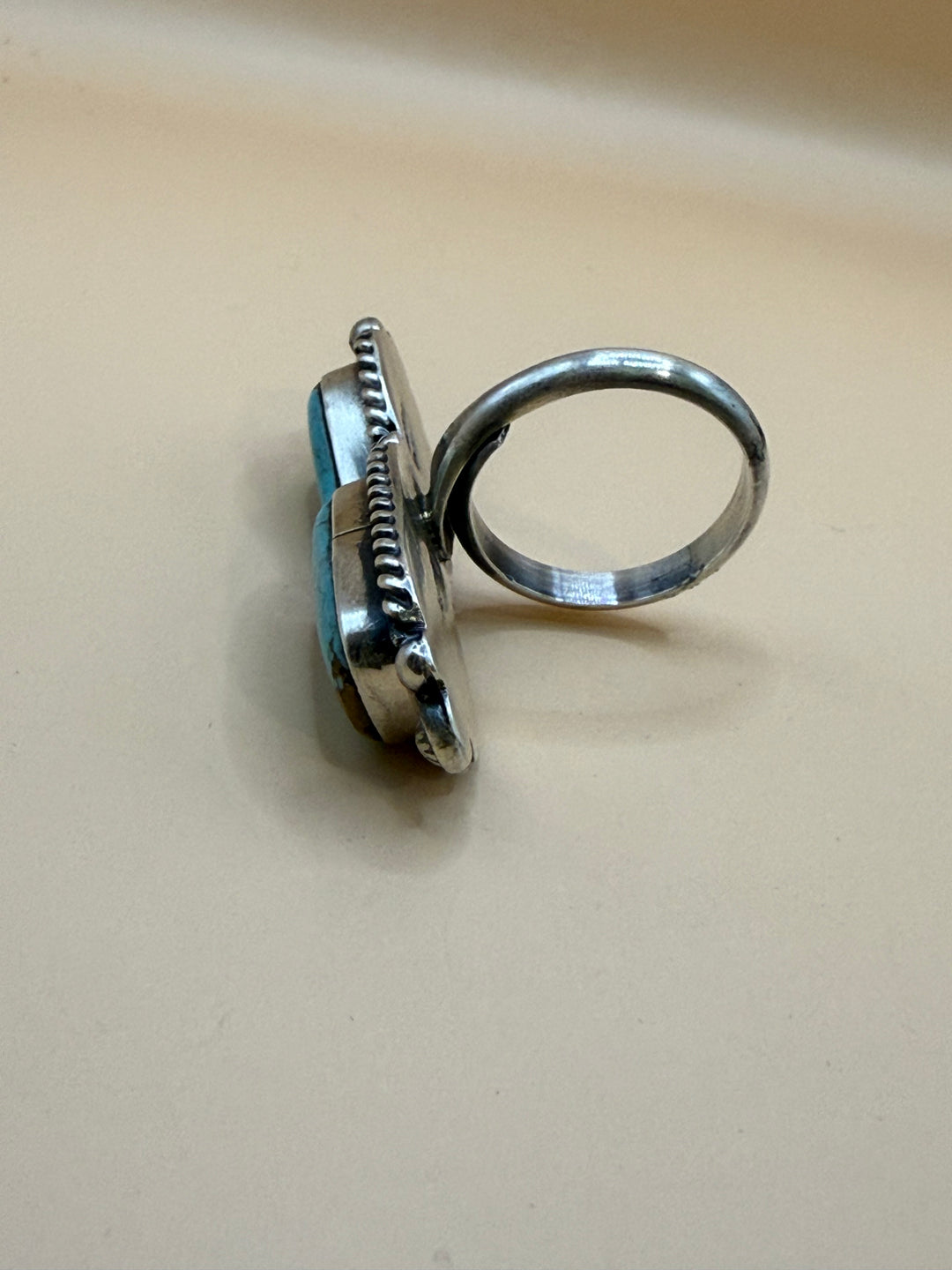 Navajo Handmade Mine #8 Turquoise Ring by Eugene Belone | Sterling Silver Adjustable Statement Ring