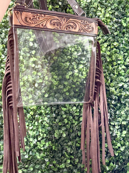 Clear / Tooled Leather Fringe Event Purse