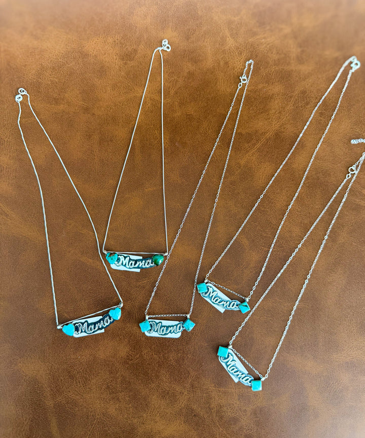 Navajo Handmade Sterling Silver Kingman Turquoise Mama Necklace | Signed by Charlene Yazzie | Choose Your Style
