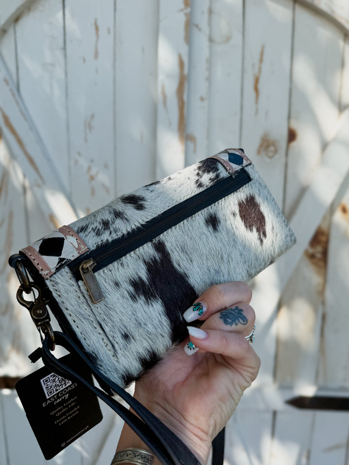 Speed Check Diamond Clutch | Black and White Cowhide Leather Diamond Checkered Convertible Clutch
