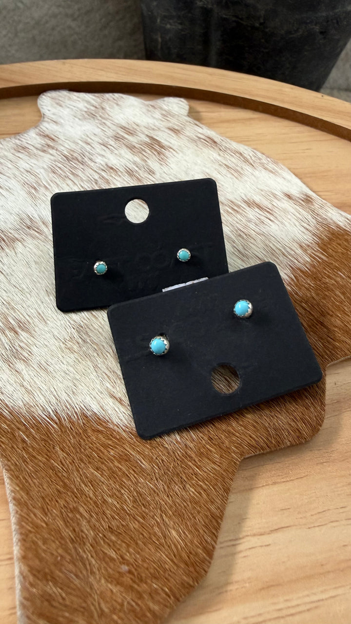 Tiny Kingman Turquoise Stud Earrings | Handmade Navajo Sterling Silver Earrings | Genuine Turquoise | Linda Yazzie