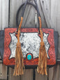 Tooled Leather & Cowhide CC fringed handle tote