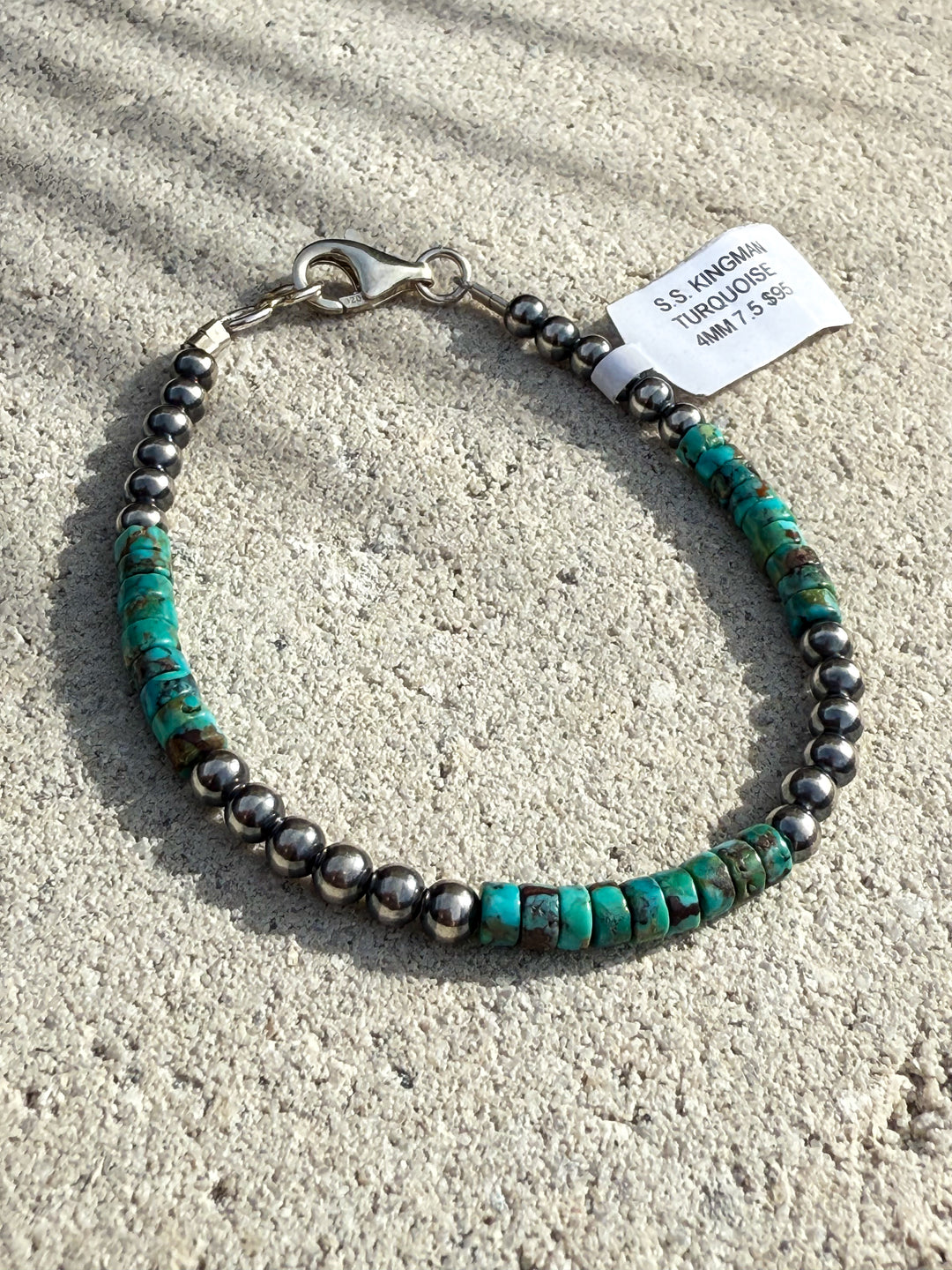 Navajo handstrung machine made sterling silver & Kingman Turquoise Navajo Pearl Bracelet