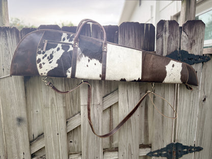 Custom Hair on Cowhide and Dark Brown Leather Padded Protective Western Rifle Case with Strap and Handles