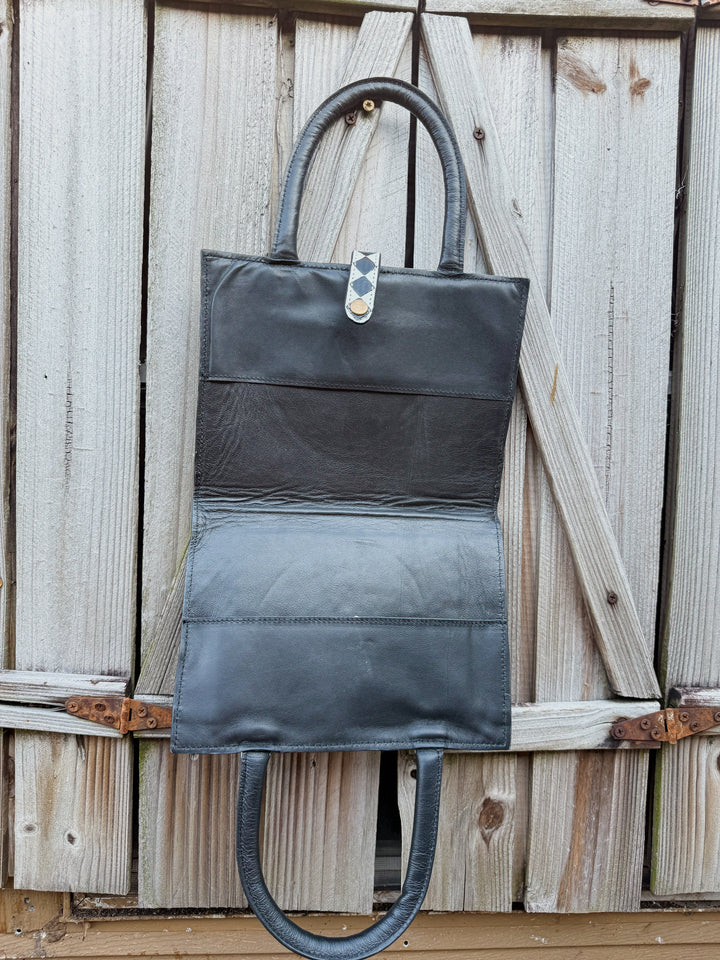 Speed Check Bible Book Carry Cover | Tooled Black and White Checkered Cowhide Bible Carry Cover