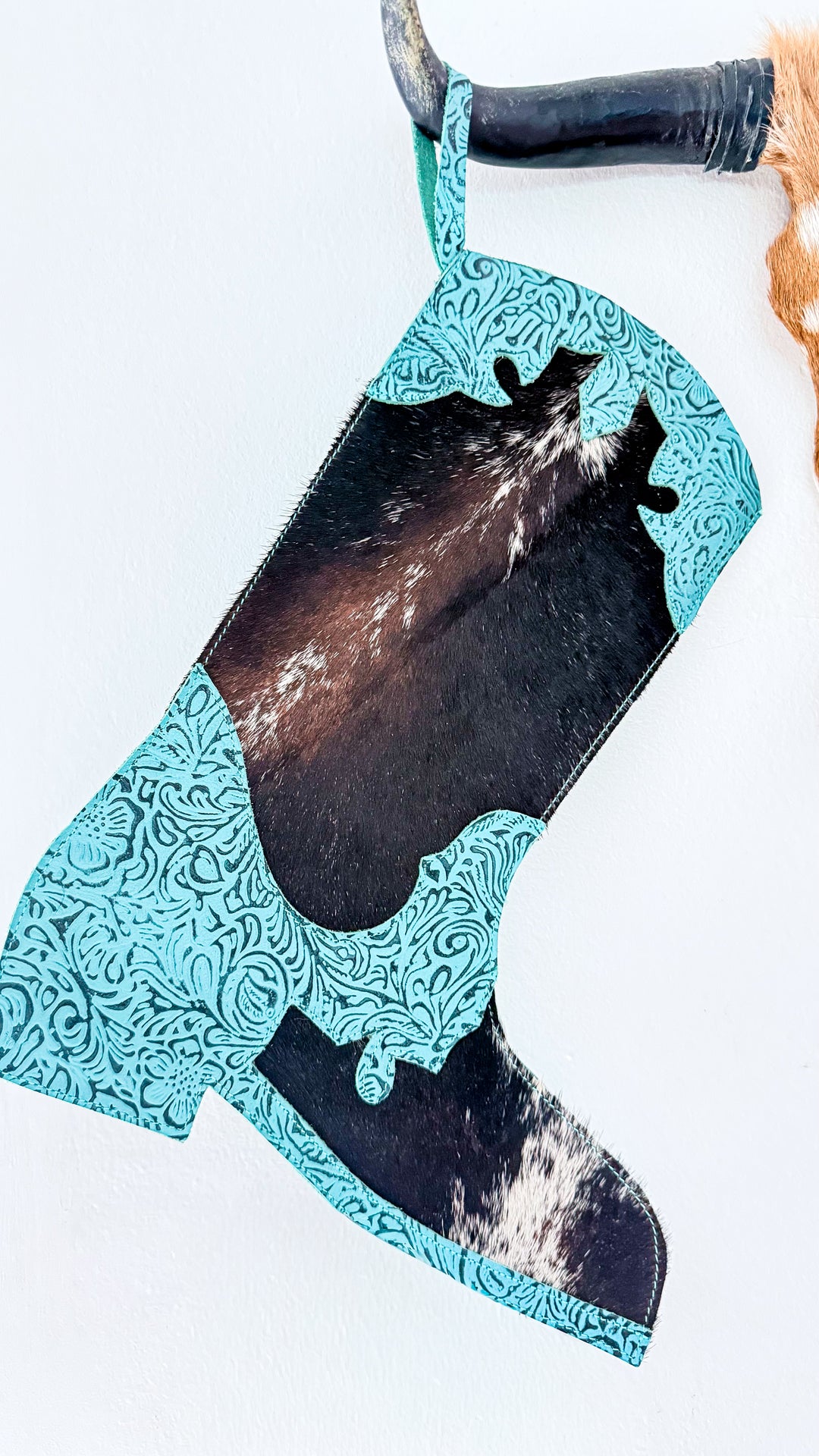Turquoise Traditions | Cowhide & Leather Western Christmas Stockings – Set of 2