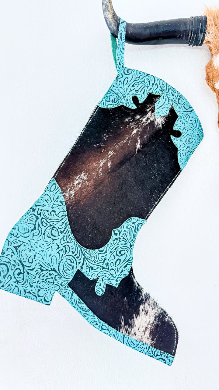 Turquoise Traditions | Cowhide & Leather Western Christmas Stockings – Set of 2