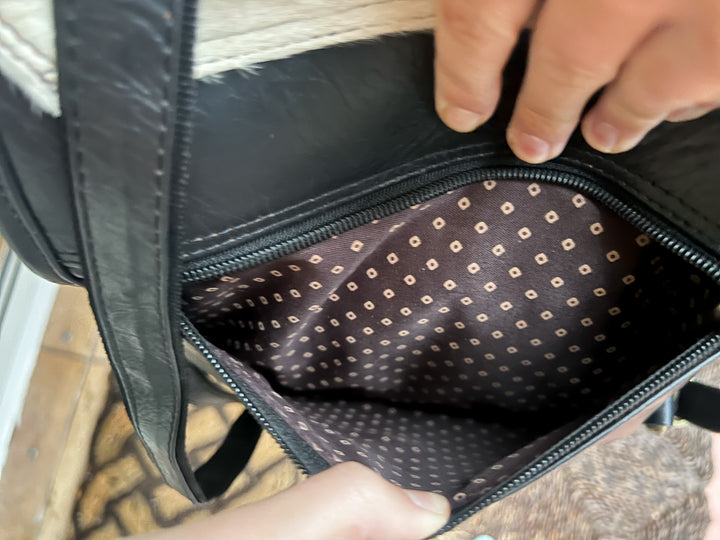 Hybrid Hideaway: Black Leather Mini Backpack Crossbody Combo with Quality Cowhide and Hidden Zippers