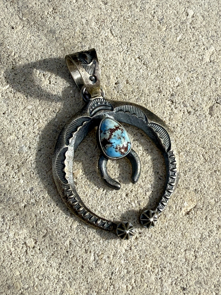 Kevin Bilah Navajo Handmade Naja Golden Hills Turquoise Pendant