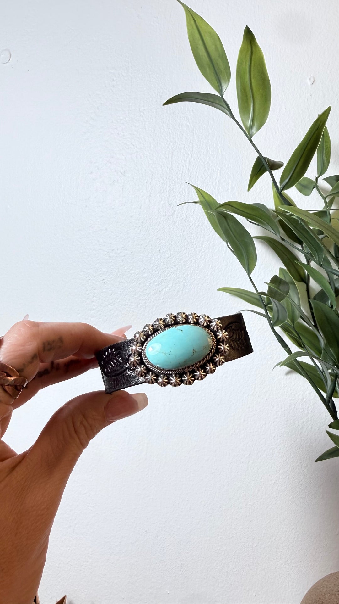 Suzanna Johnson Navajo Turquoise Sterling Silver & Leather Cuff | 5.75-6.5”
