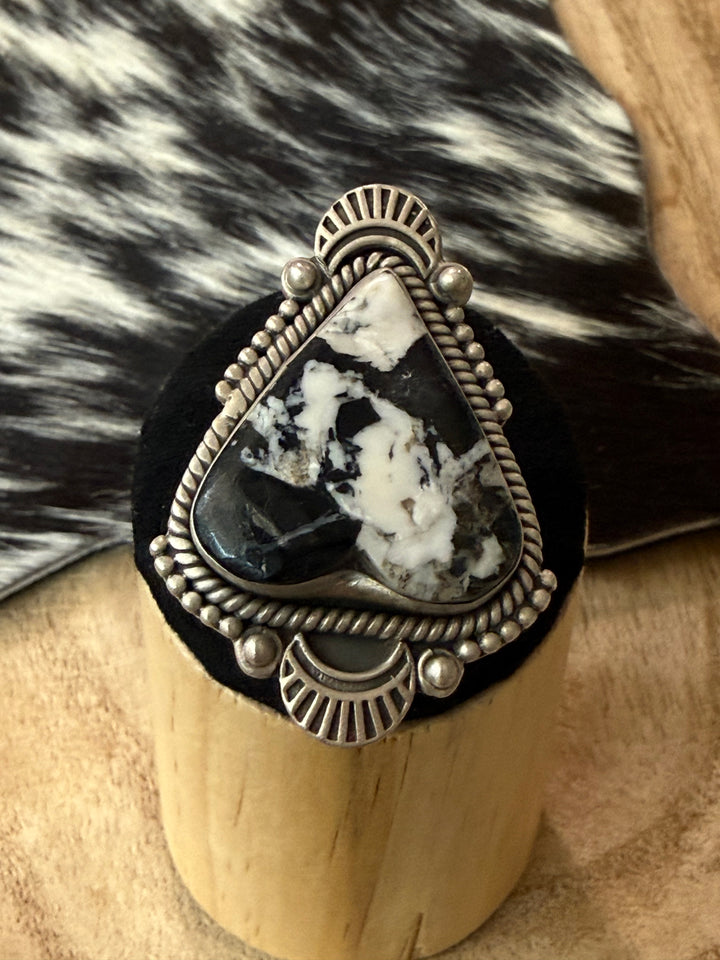 White Buffalo Style Southwestern Sterling Silver Statement Ring