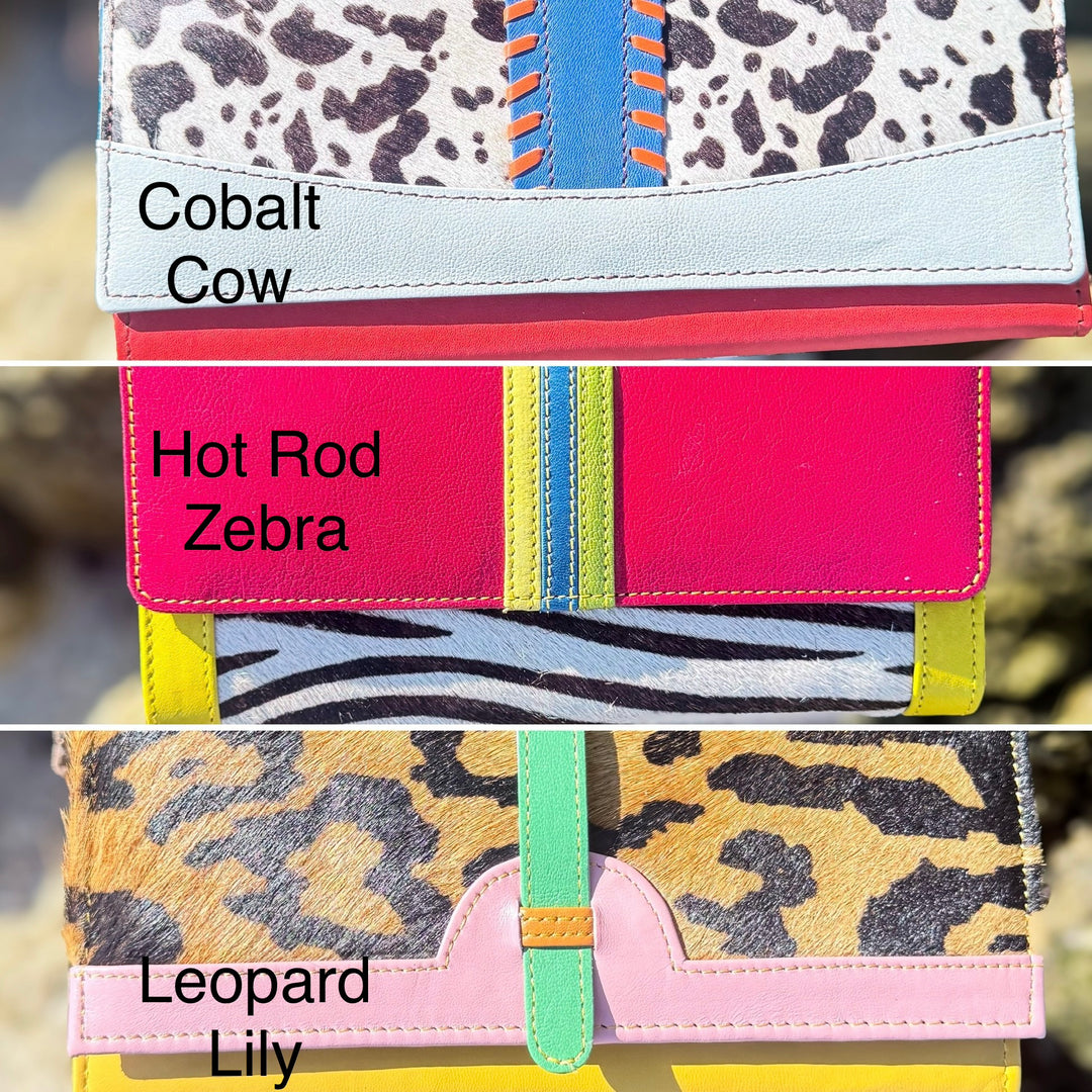 Palm Beach Rodeo | Hair on Hide with Animal Design and Colorful Recycled Leather Wallets
