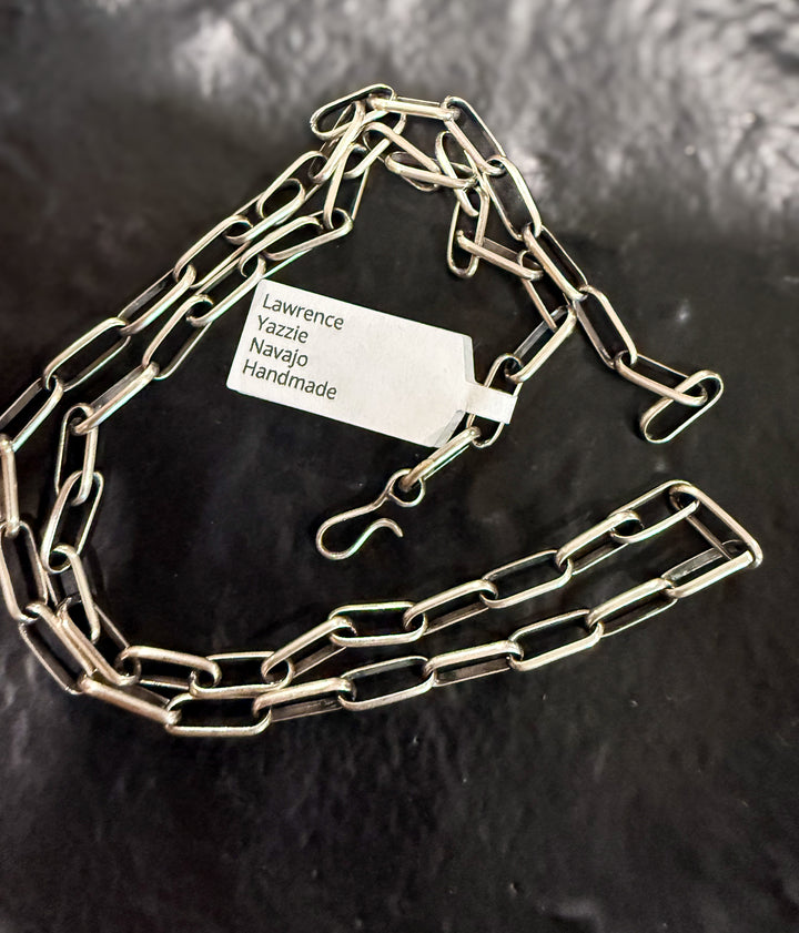 Thick Navajo Sterling Silver Paperclip Chain Necklace – 24” Handmade by Shirley Henry