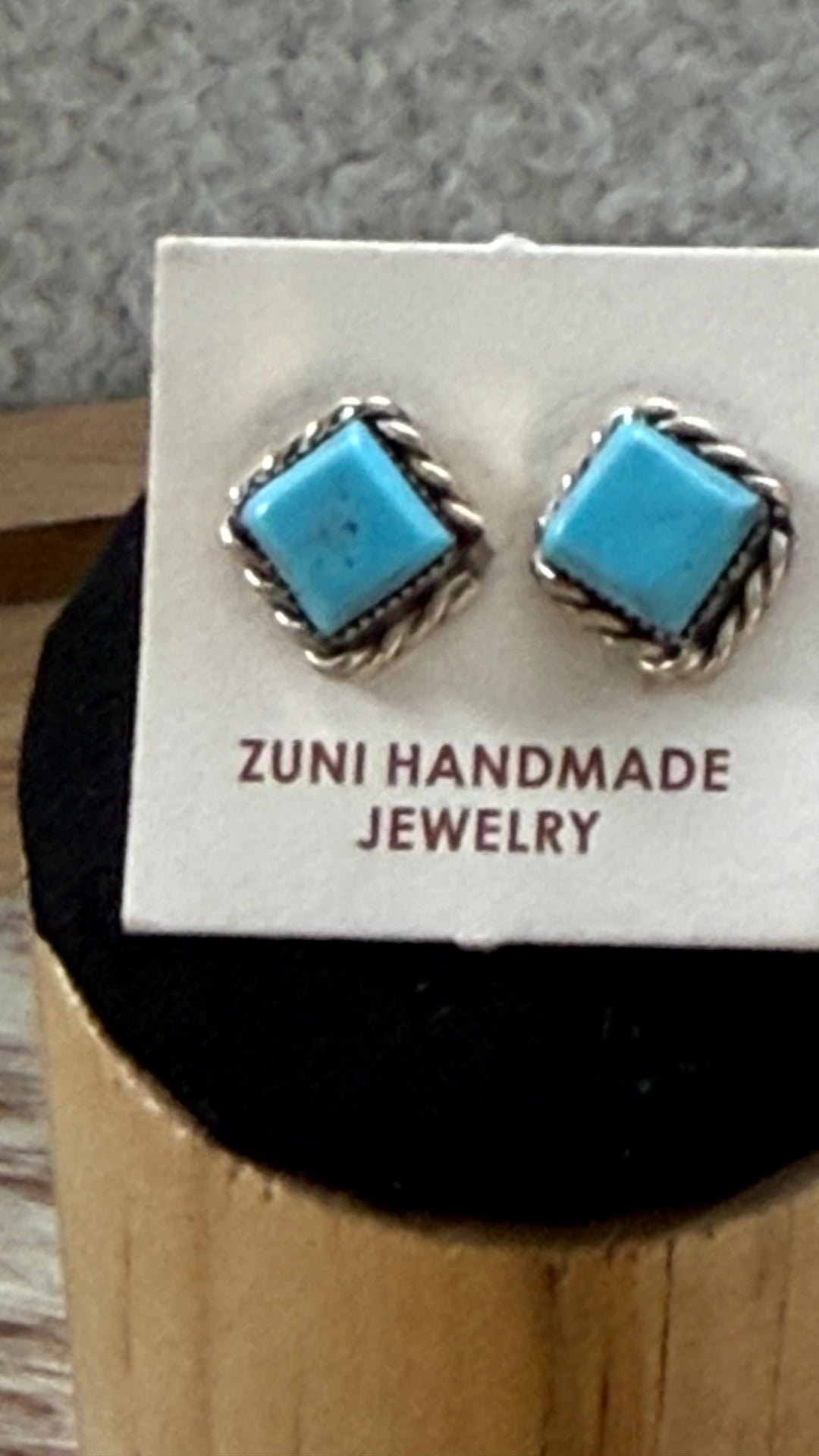 Zuni Handmade Kingman Turquoise Stud Earrings | 8mm Sterling Silver Turquoise Studs | Native American Jewelry