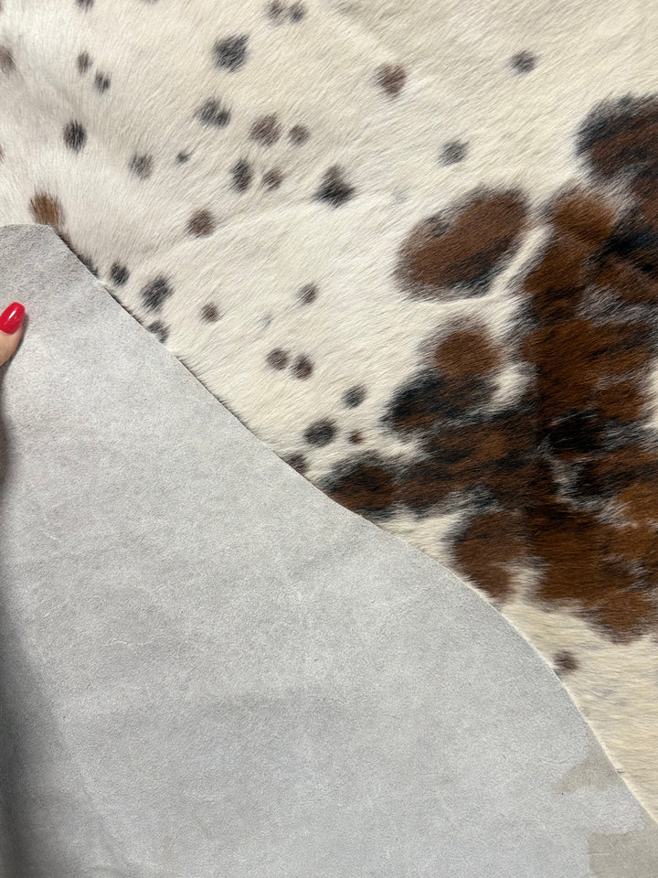 Tricolor Spotted Cowhide Rug | Genuine Hair-on Cowhide | Large 54” x 62” Western Area Rug