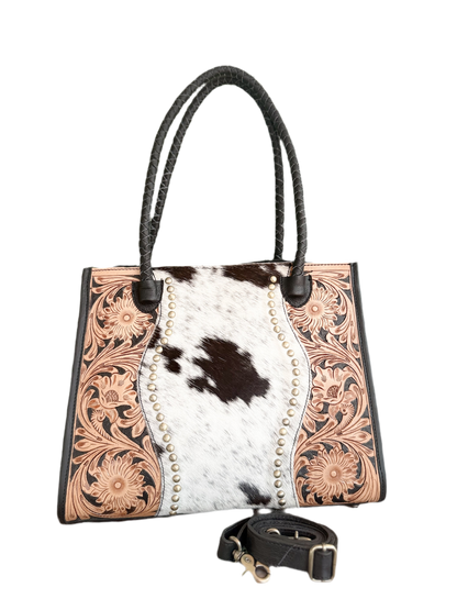 Family Tradition : in Black Leather - Tooled Leather & Cowhide Concealed Carry Tote
