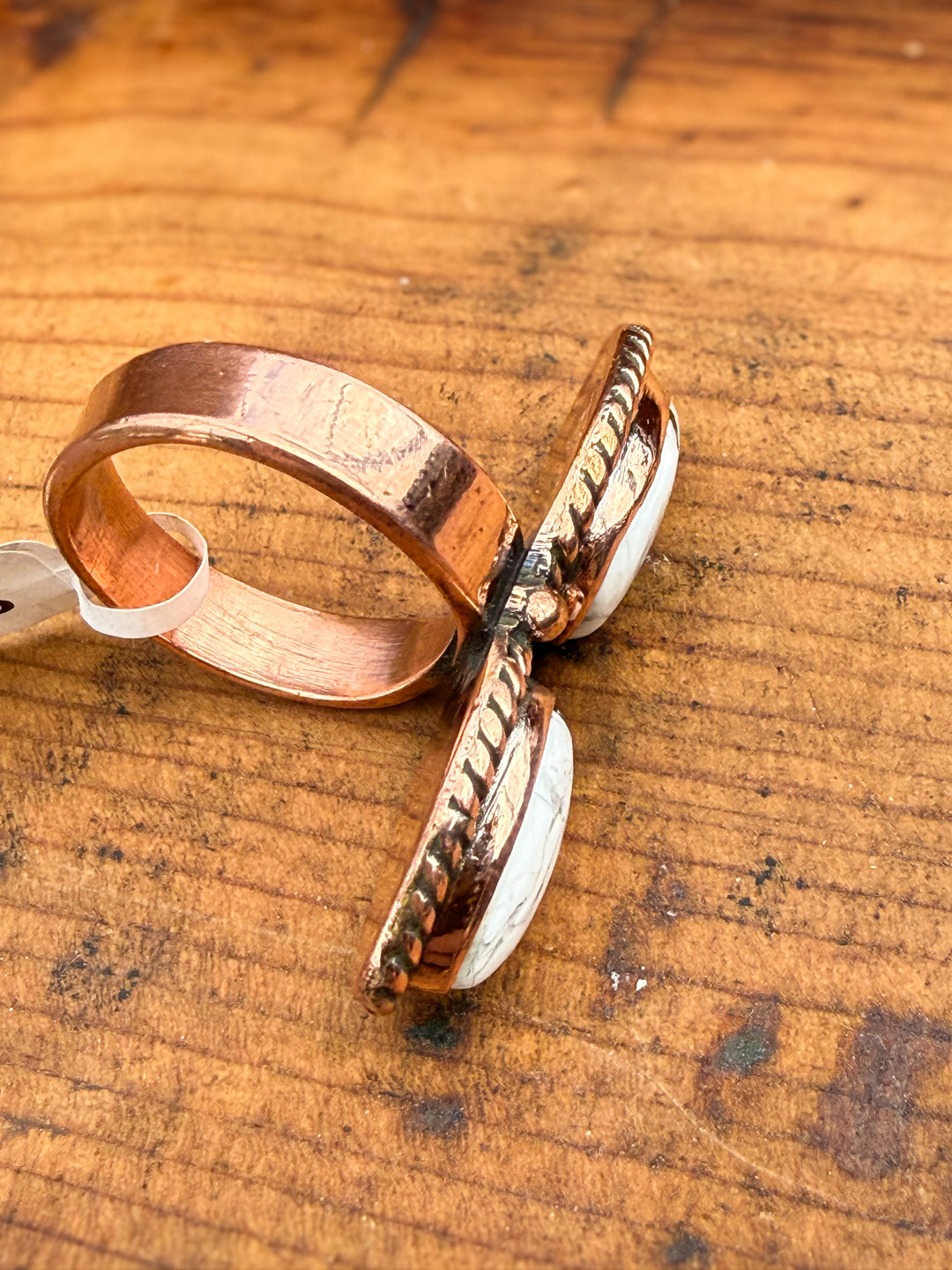 White Buffalo Style Turquoise Copper Adjustable Statement Ring