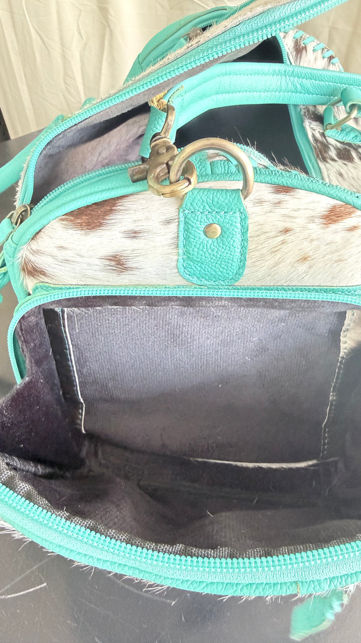 The Tipheni Mini Duffel | Mint Green Leather & Speckled Cowhide Gym Bag
