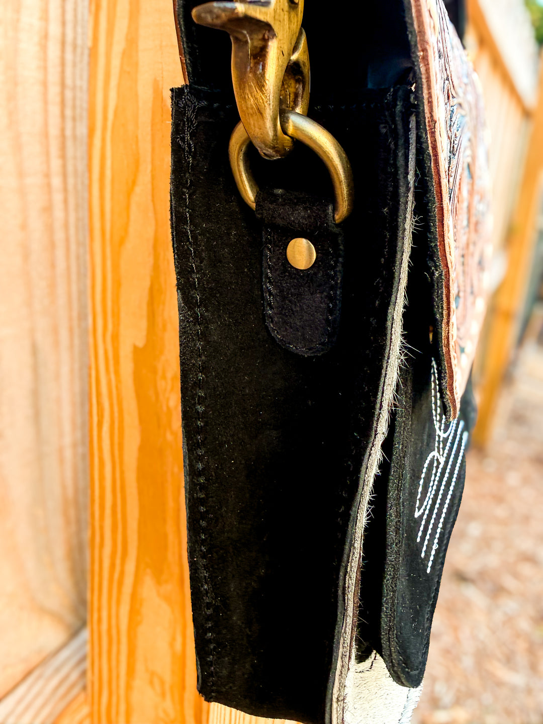 The Lee Tooled Boot Stitch Crossbody |
Genuine Leather & Hair-On Cowhide Western Purse