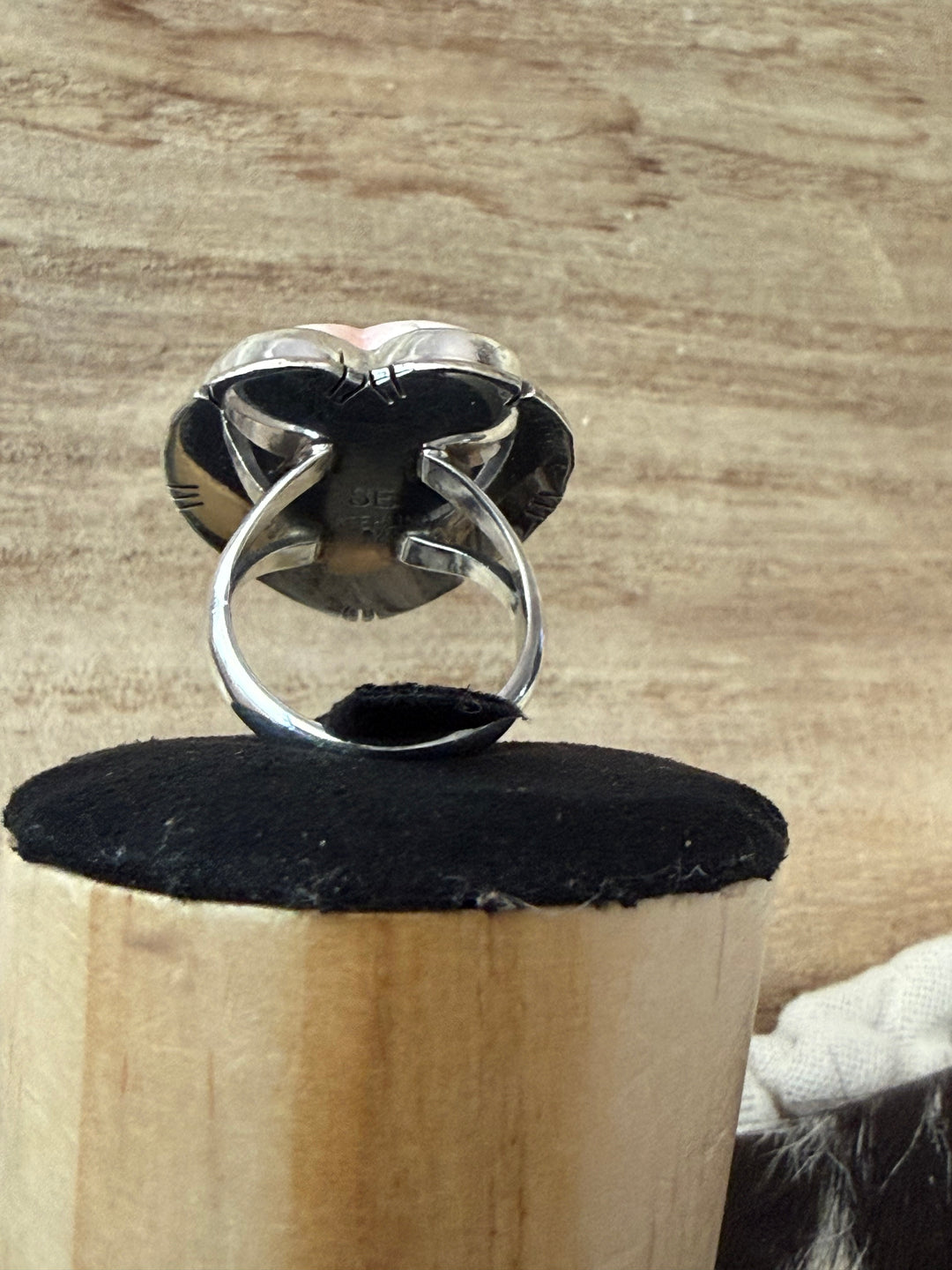 Samson Etsitty Pink Conch Heart Ring | Handmade Navajo Sterling Silver | Size 6.5