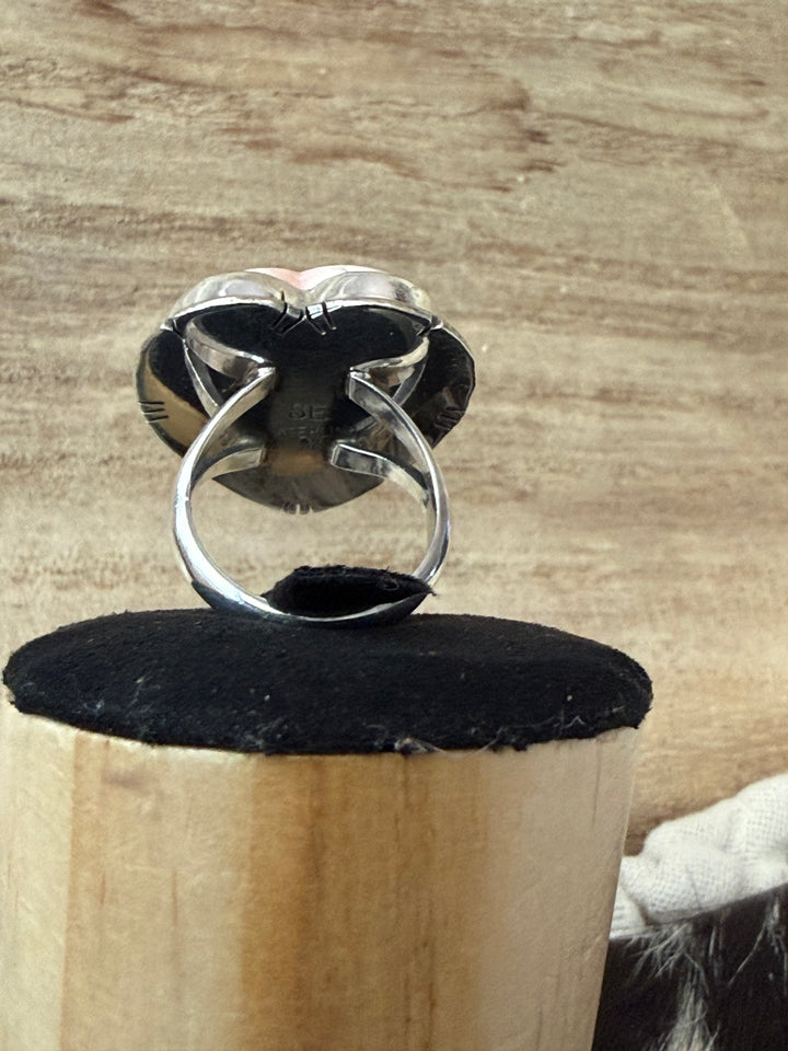 Samson Etsitty Pink Conch Heart Ring | Handmade Navajo Sterling Silver | Size 6.5