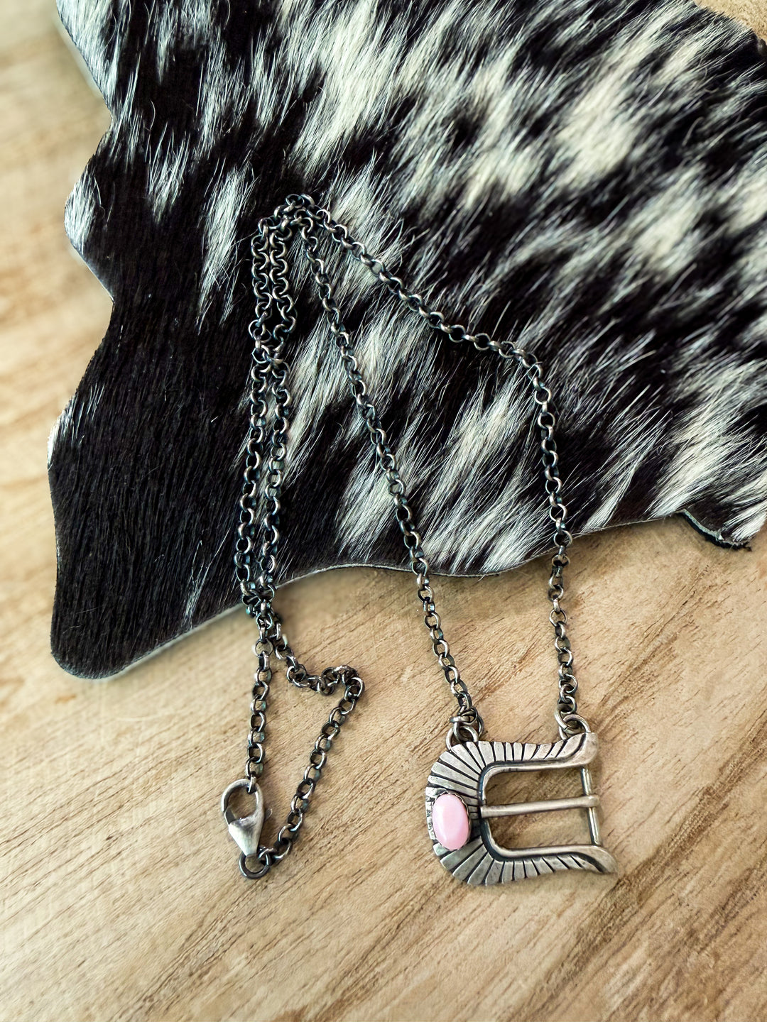 Navajo Pink Conch Belt Buckle Necklace by Patrick Yazzie | Sterling Silver | Handmade