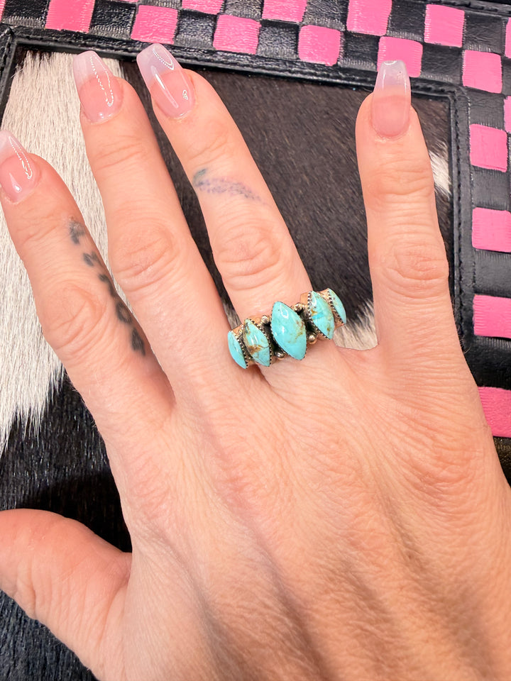 Navajo 5-Stone Turquoise Sterling Silver Ring – Size 6