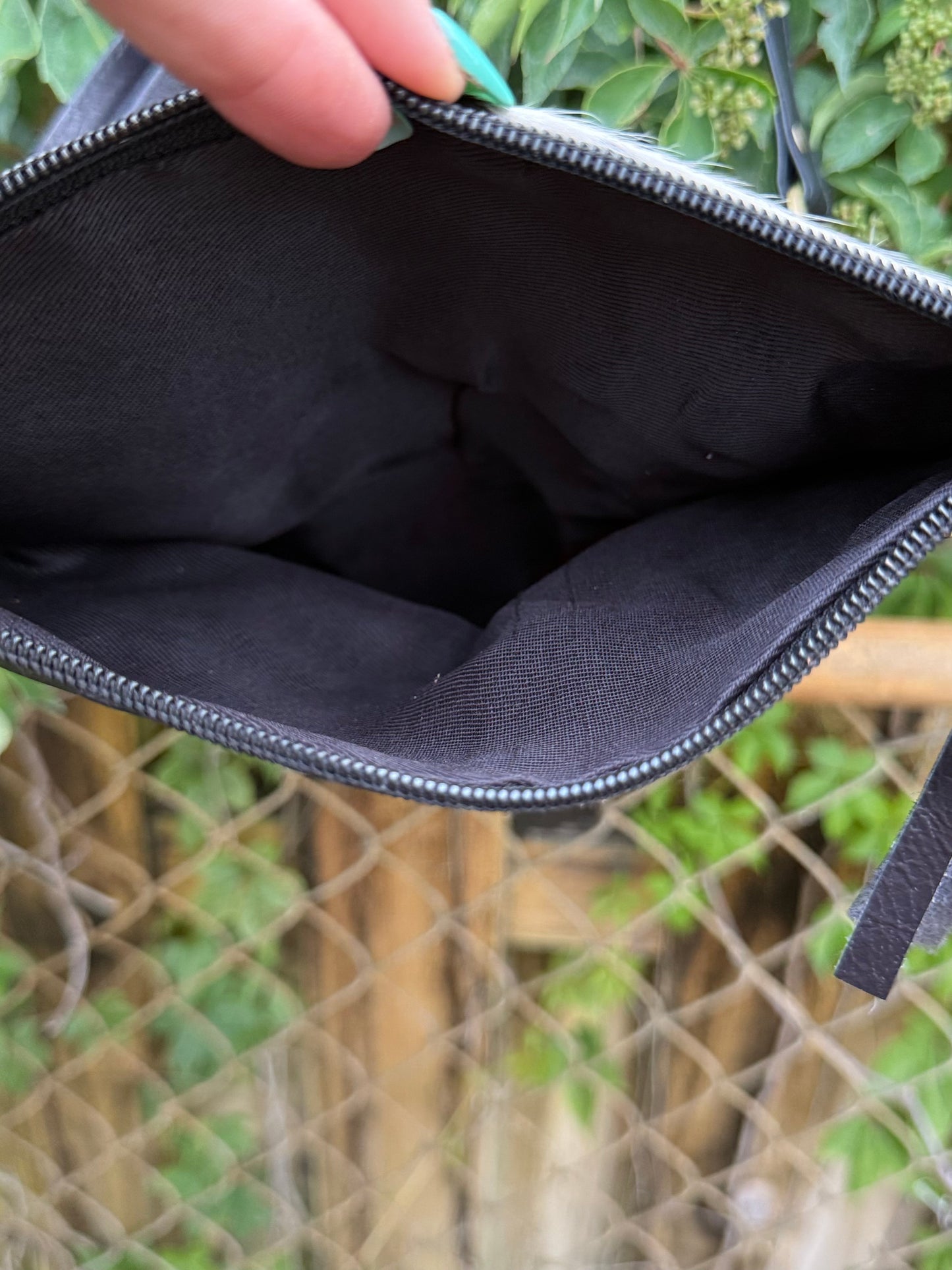 Hide Away Foldover: Small Elegant Black Leather and Hair on Cowhide Crossbody Foldover Purse