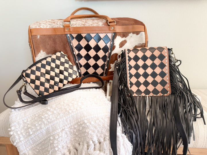 The Checkmate Collection | Cowhide & Leather Travel Set