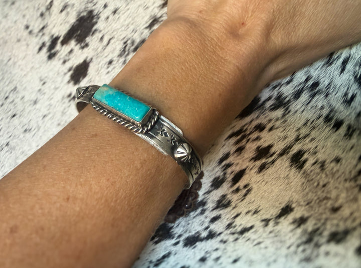 Rick Enriquez Navajo Kingman Turquoise Sterling Silver Cuff Bracelet