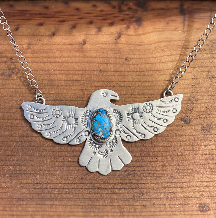 Sterling Silver Thunderbird Turquoise Necklace – Southwestern Statement Piece