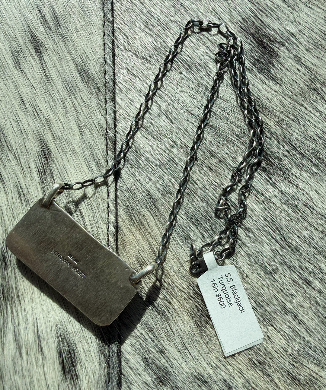 Blackjack Turquoise Bar Necklace - Navajo Handmade by Donovan Skeet