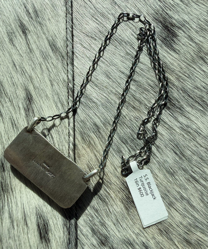 Blackjack Turquoise Bar Necklace - Navajo Handmade by Donovan Skeet