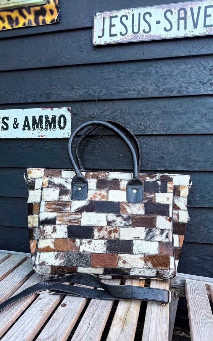 The Longcheck | Patchwork Cowhide Leather Tote Bag