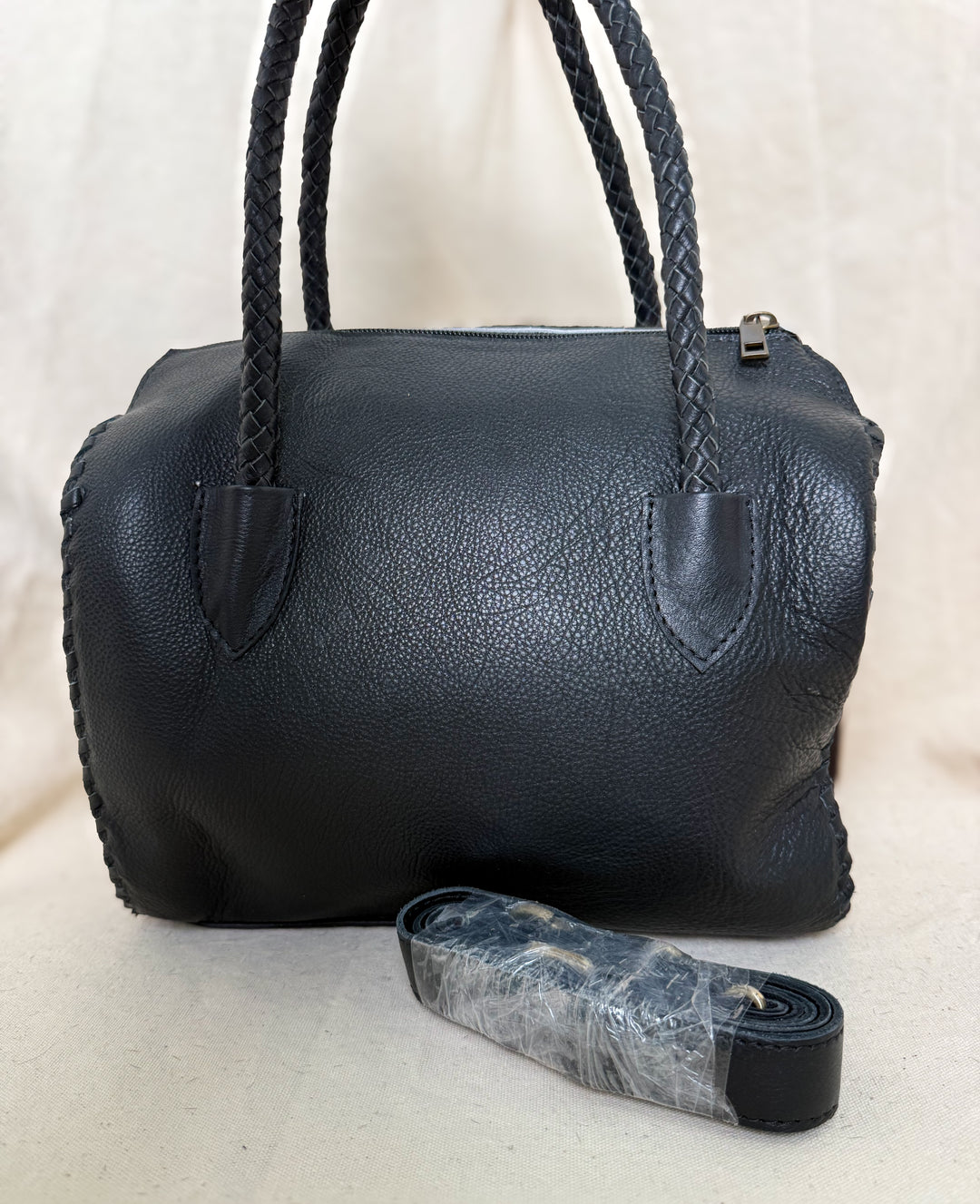 Soft & Strong™ Cowhide Satchel | Black & White Genuine Hair-On Hide Black Leather Handbag
