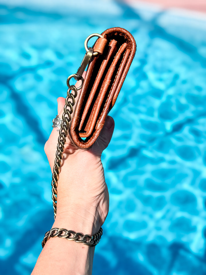 Cowhide Wallet Clutch with Chain Strap