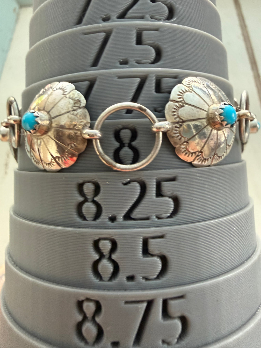 Estate Sterling Silver & Turquoise Concho Link Bracelet