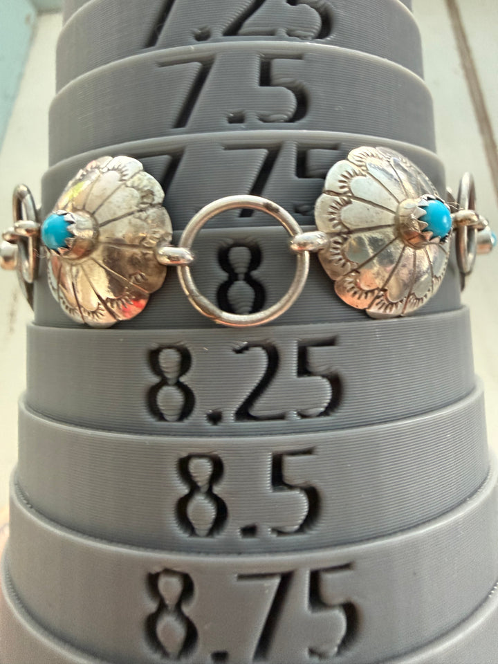 Estate Sterling Silver & Turquoise Concho Link Bracelet