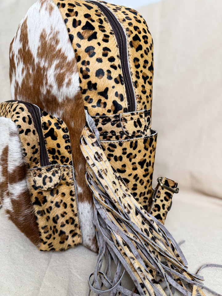 The Wild Hair Backpack | Genuine Hair-on Cowhide Leather Backpack with Leopard Print Fringe