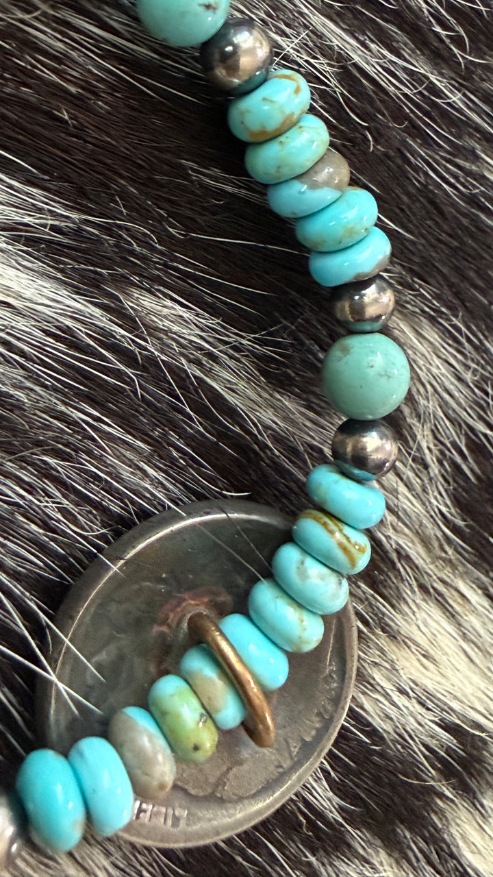 Navajo No. 8 Turquoise Buffalo Nickel Bracelet by Kimberly Tom | Sterling Silver | Handmade