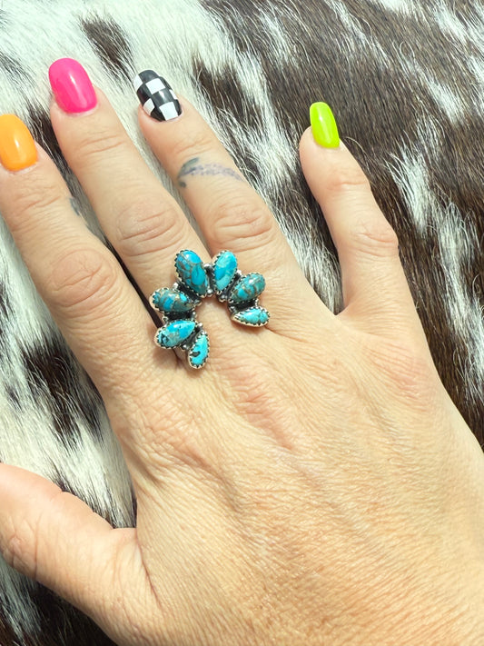 Southwestern Squash : Sterling Silver & Mojave Turquoise Ring size 8