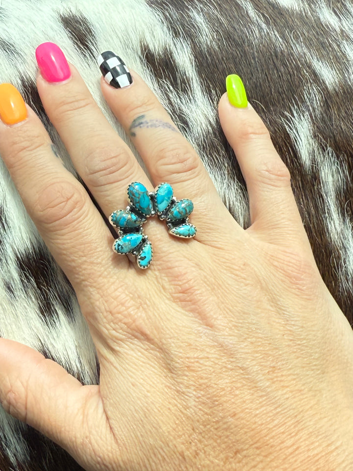 Southwestern Squash : Sterling Silver & Mojave Turquoise Ring size 8