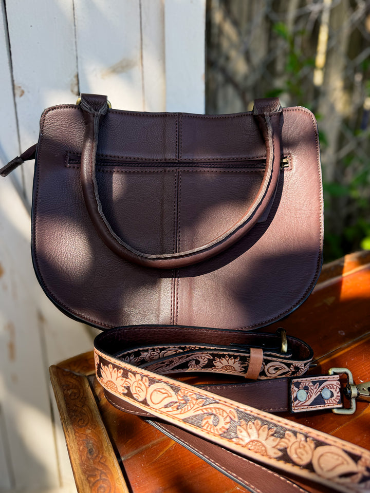 Featherlight Tooled Leather & Cowhide Crossbody Satchel