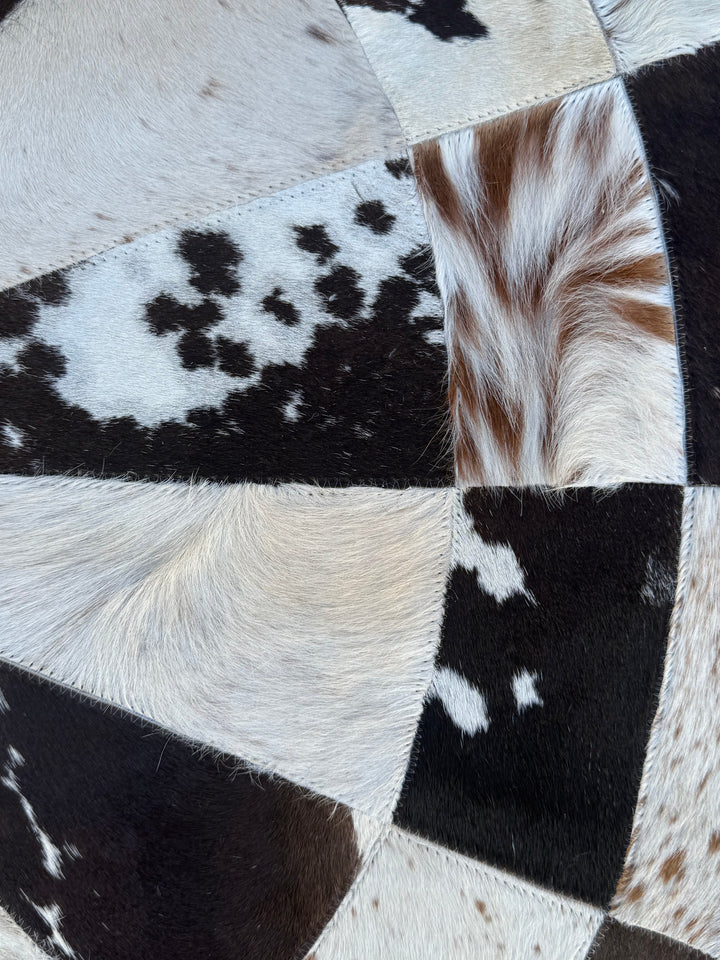 The Prairie Mosaic Round Rug – Genuine Cowhide Patchwork Rug – Approx. 3 Ft Round