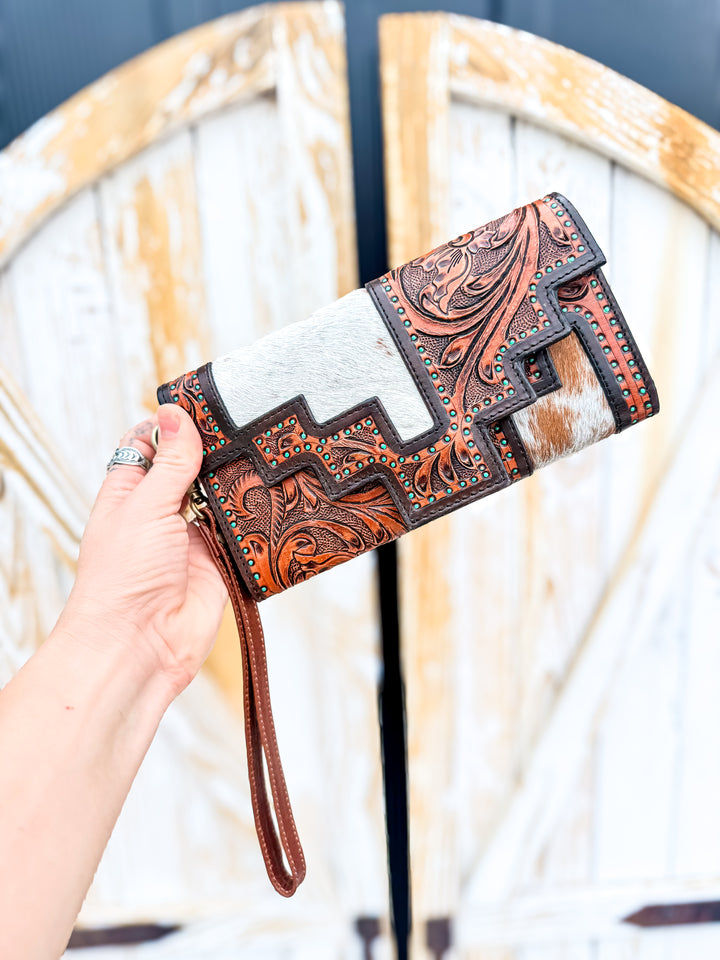 Two Step | Tooled Leather & Cowhide 3-Way Wallet Crossbody