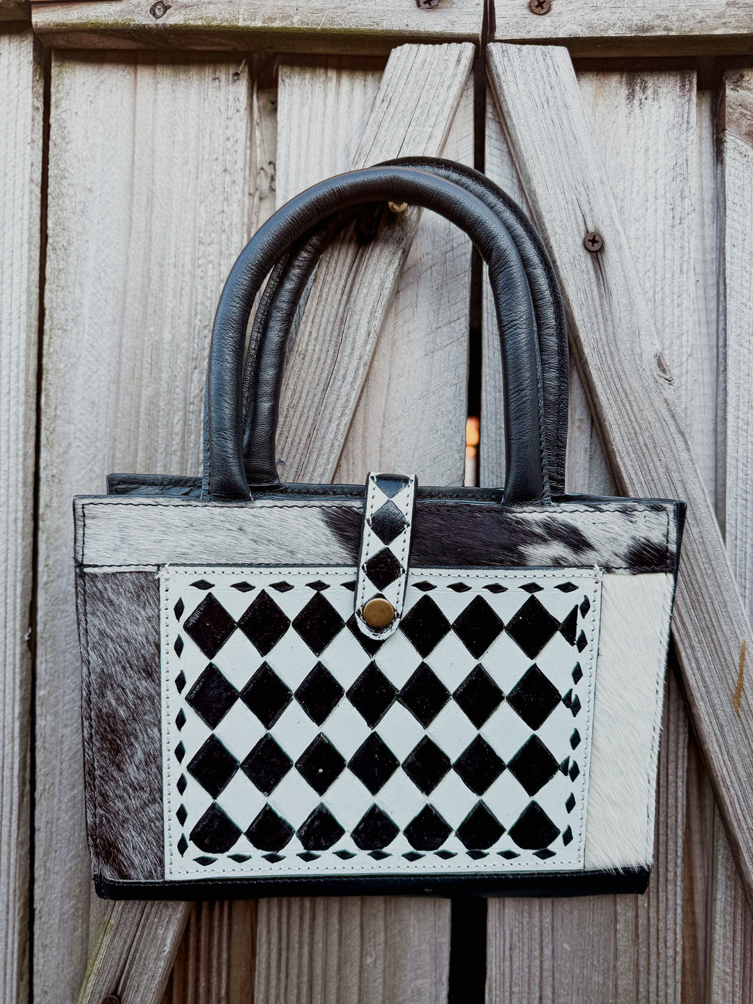 Speed Check Bible Book Carry Cover | Tooled Black and White Checkered Cowhide Bible Carry Cover