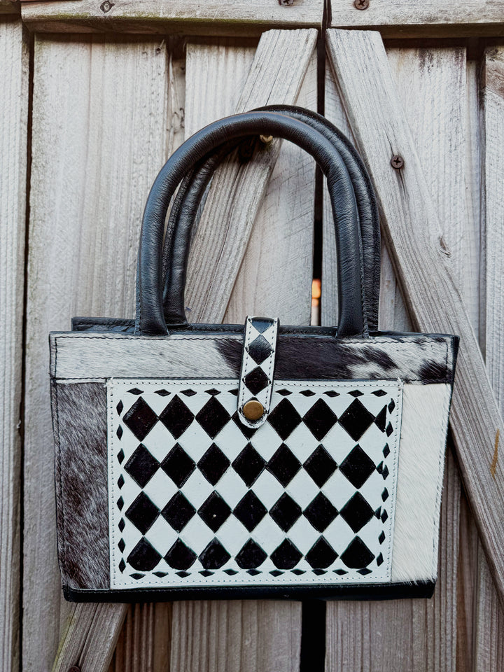 Speed Check Bible Book Carry Cover | Tooled Black and White Checkered Cowhide Bible Carry Cover