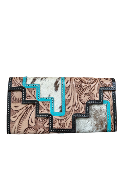 Two Step - Blue Mesa : Tooled Leather and Cowhide Wallet